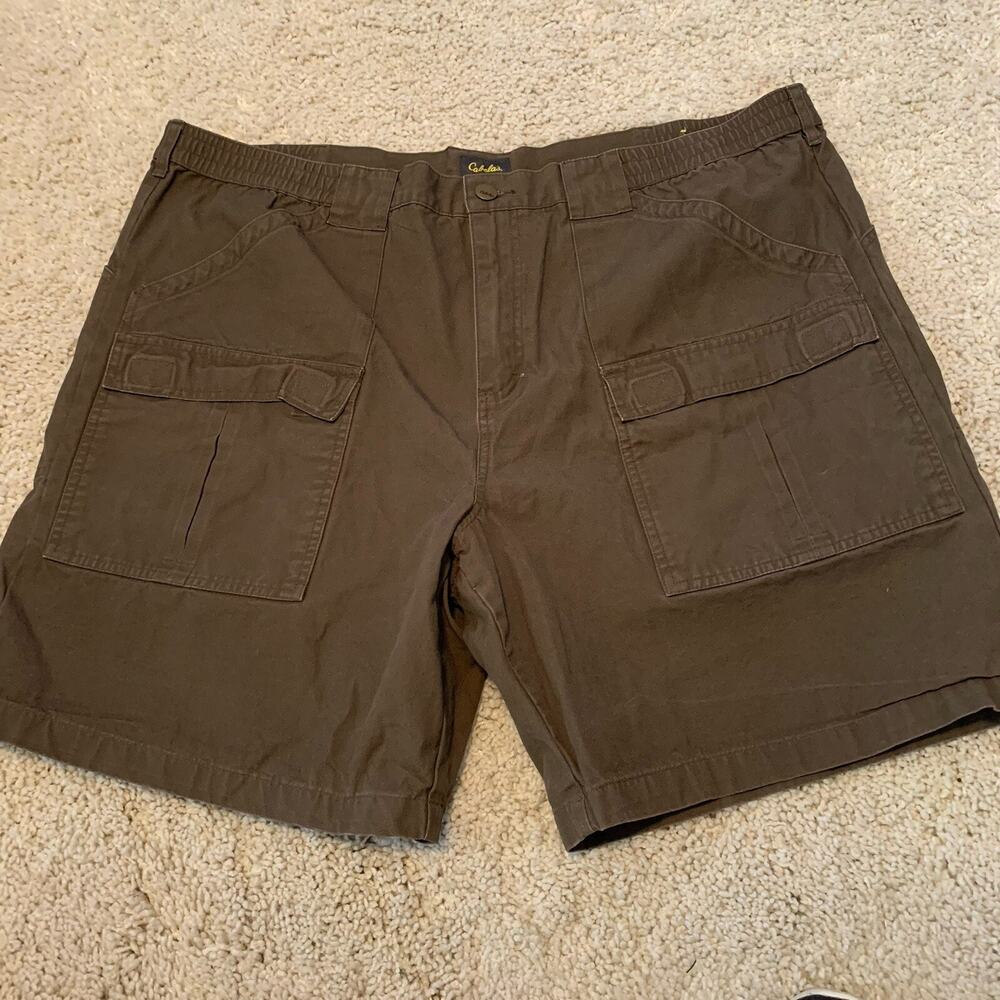Cabelas Cargo Shorts Mens 46 Brown 100% Cotton Canvas Hiking Pockets
